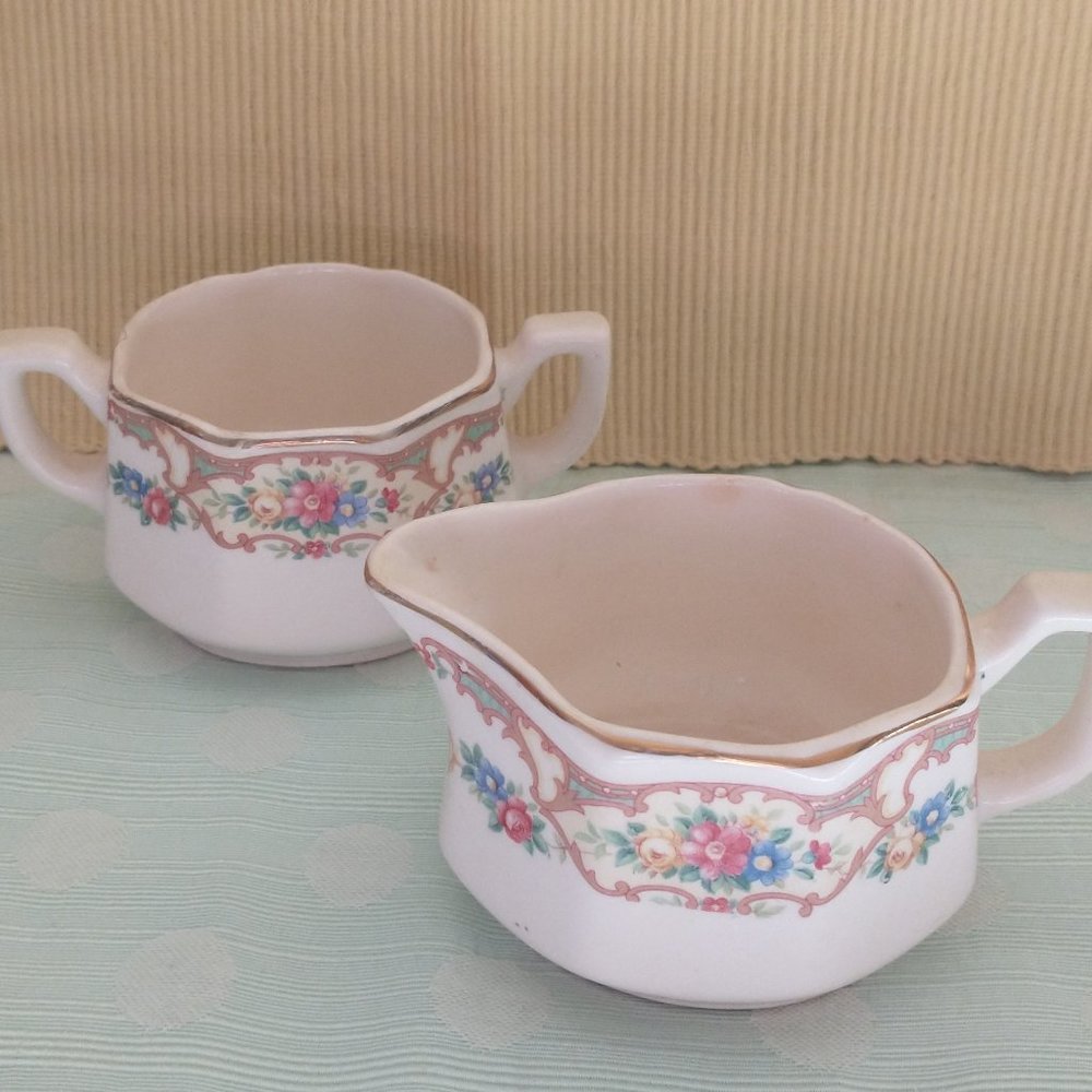 Vintage Creamer Sugar Bowl Floral Pattern Made in USA Ceramic Pottery